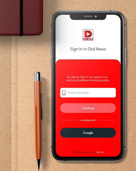 sign in screen of Dial News App-A project by Design7